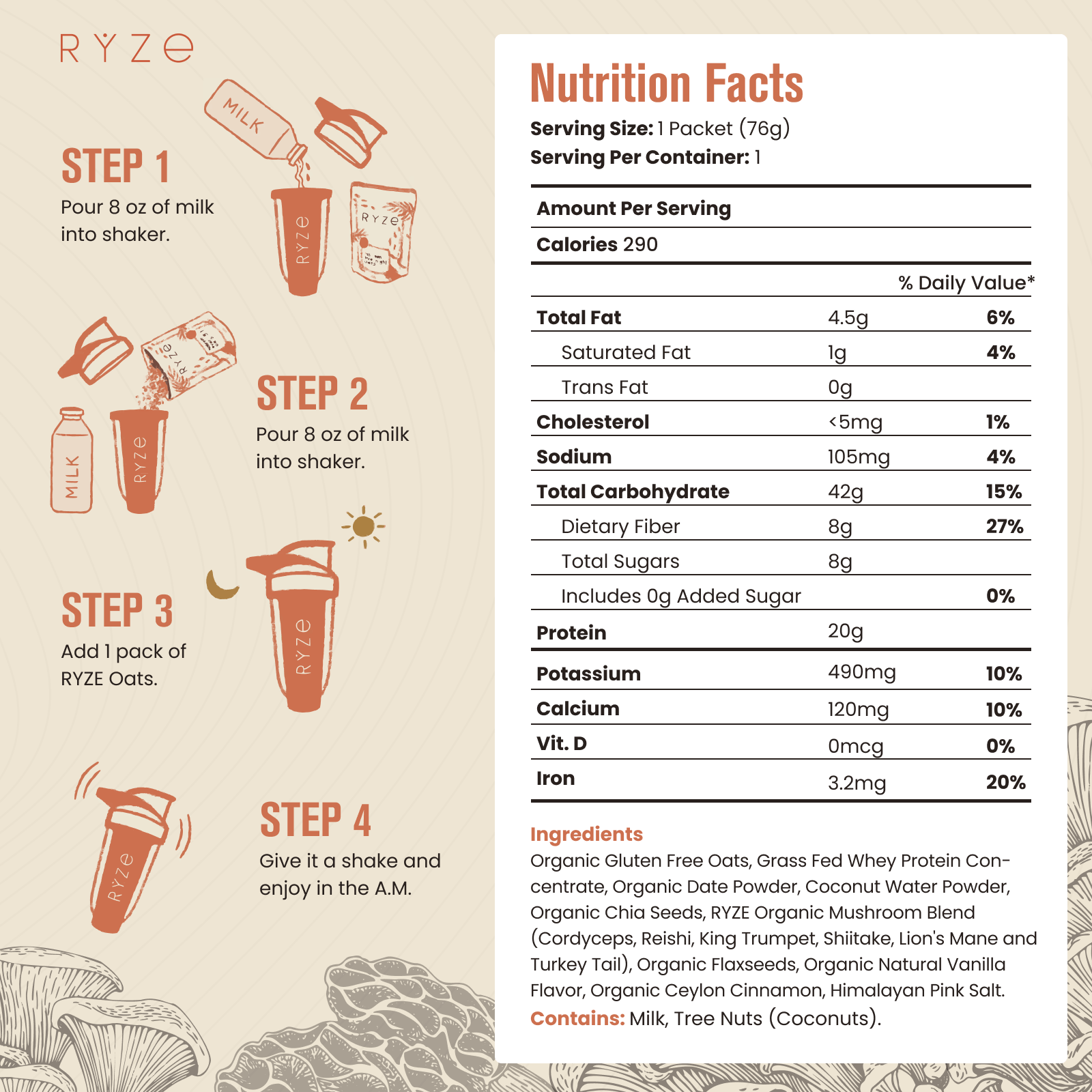 Mushroom Overnight Oats Pack (28 Servings) - YIVP