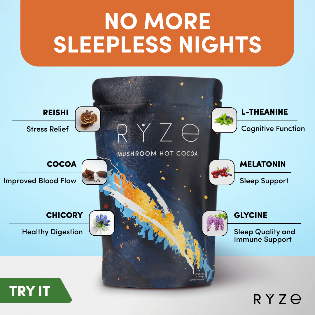 RYZE Hot Cocoa - with 6 Sleep Superfoods to Help Fall Asleep and Stay Asleep - SI1B