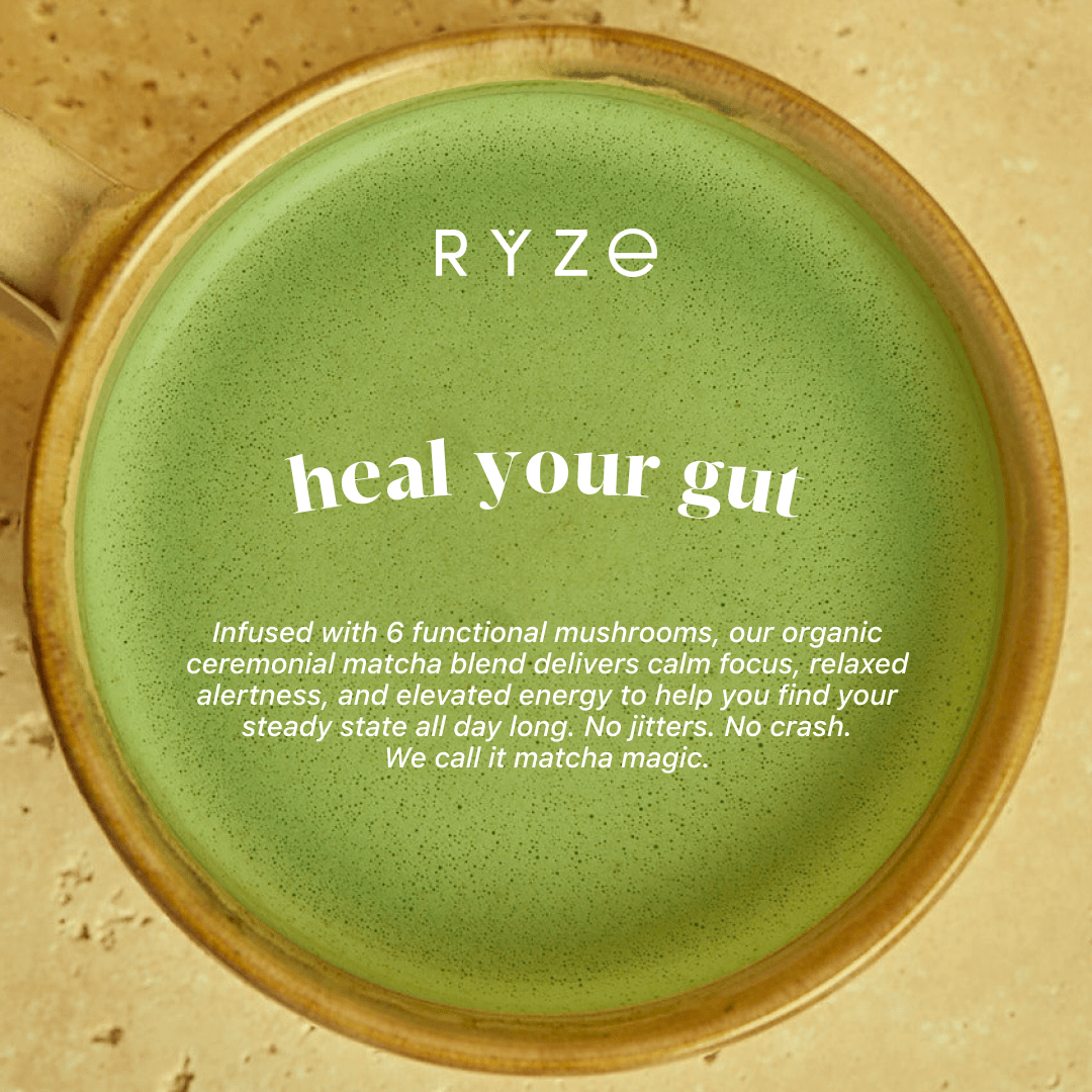 RYZE Mushroom Matcha - with 6 Organic Adaptogenic Mushrooms Grown In USA and Ceremonial-Grade Japanese Matcha - MJ9H