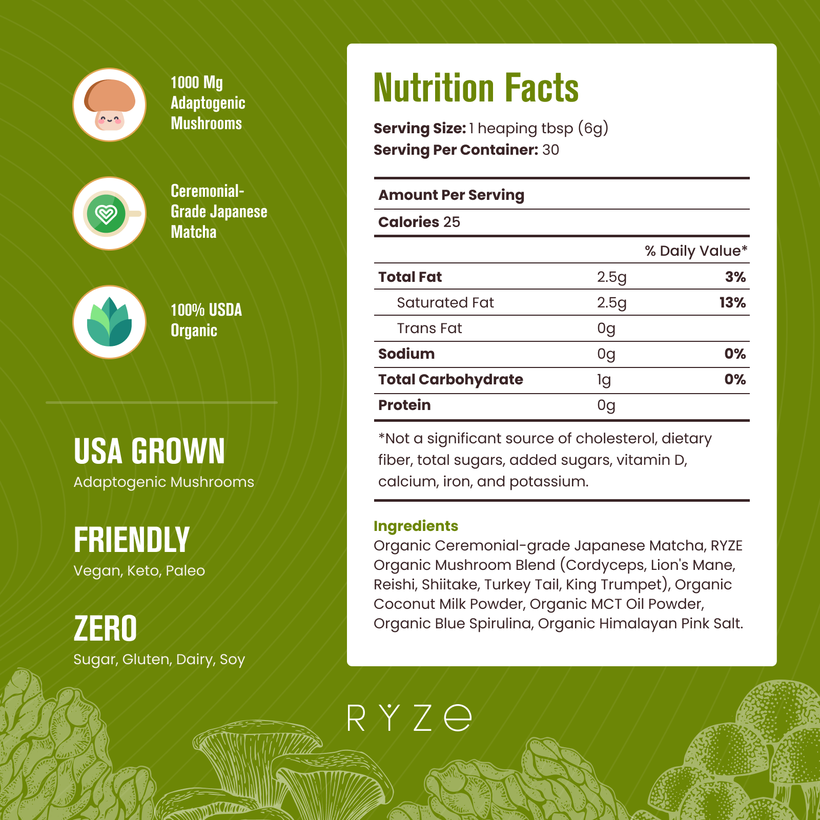 RYZE Organic Mushroom Matcha Starter Kit (60 servings) - Q14R